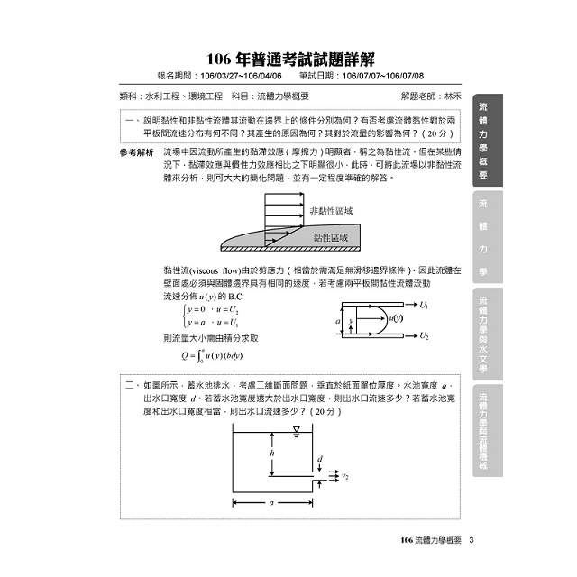 高普特考2018試題大補帖【流體力學】（103~106年試題）三、四等