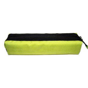 黑色雙拉鍊棉布筆袋/黃綠