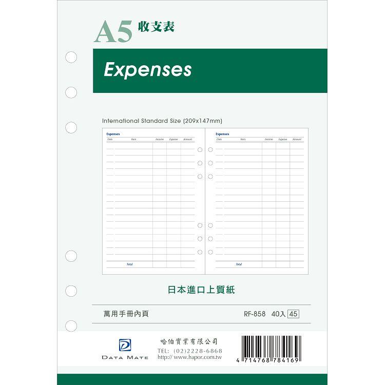 DATA MATE A5手冊內頁 RF-858收支表