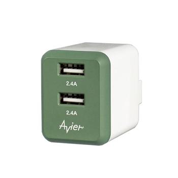 【Avier】4.8A USB電源供應器－軍綠