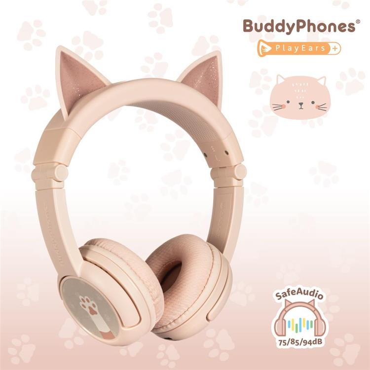 BuddyPhones PlayEars+藍芽學習動物Plus系列 (粉貓) - 粉貓