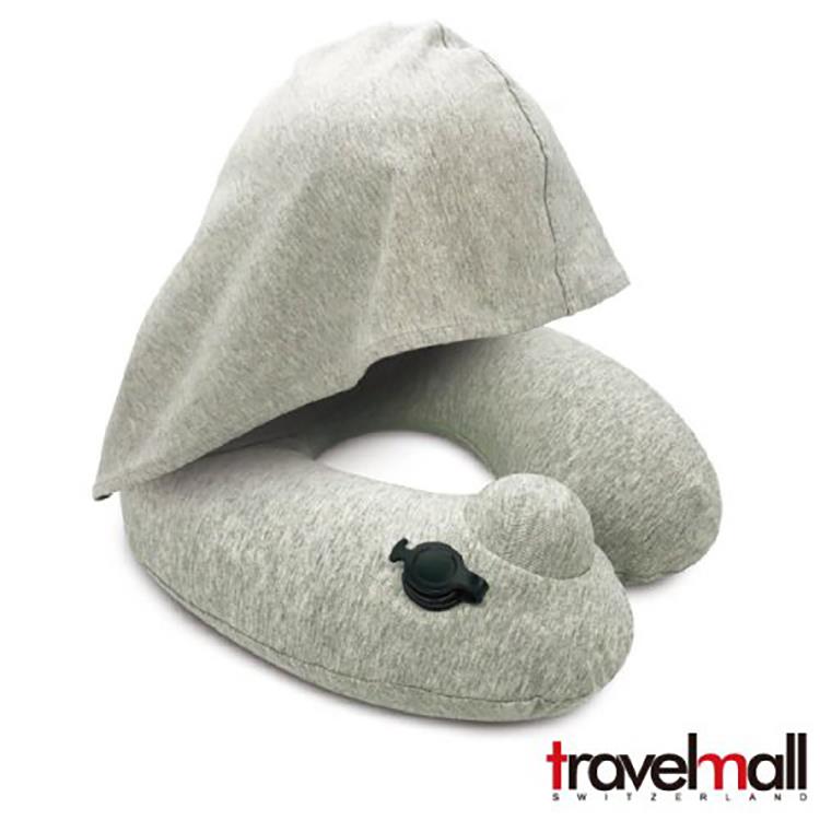 Travelmall 專利 3D 按壓式充氣連帽枕 - 灰 - 灰