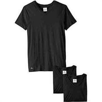 【Lacoste】男時尚純棉彈性黑色V領短袖內衣3件組