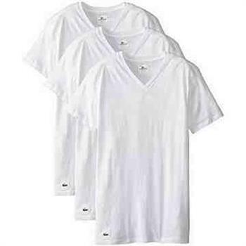 【Lacoste】男時尚純棉彈性白色V領短袖內衣3件組