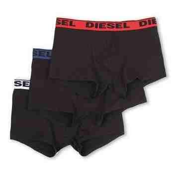 【Diesel】男時尚彈力棉彩色腰帶黑色四角內著3件組 - XL