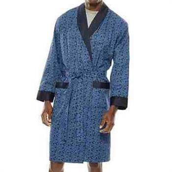 Stafford 2016男時尚鈷藍色螺旋花紋抗皺棉緞睡袍