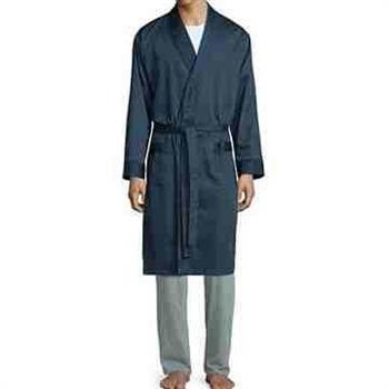 Stafford 2016男時尚Neat深藍色紋抗皺棉緞睡袍