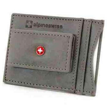 【Alpine Swiss】2016時尚瑞士十字標記磁鐵夾灰色皮夾
