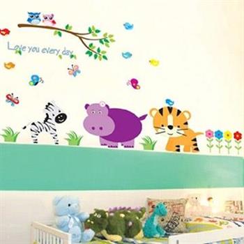 Christine創意組合DIY壁貼/牆貼/兒童教室佈置 動物三劍客（可重複貼）