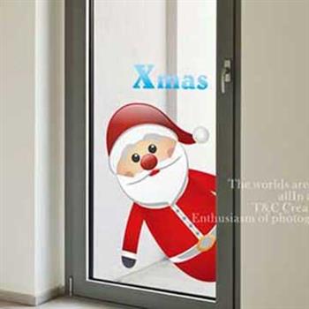 Christine耶誕節慶佈置/壁貼 玻璃貼/MB013 探頭聖誕老人