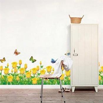 Christine創意組合DIY壁貼/牆貼/兒童教室佈置 黃色鬱金香花海（可重複貼）