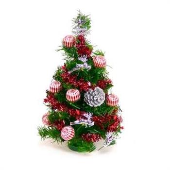 摩達客 台灣製迷你1呎/1尺(30cm)裝飾綠色聖誕樹(銀松果糖果球色系)(免組裝)