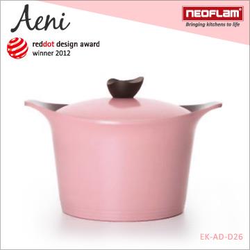 韓國NEOFLAM Aeni系列 26cm陶瓷不沾深湯鍋＋陶瓷塗層鍋蓋－粉紅色 EK－AD－D26 - 粉紅色