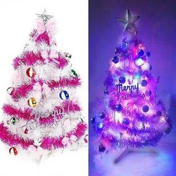 台灣製3尺（90cm）特級白色松針葉聖誕樹（繽紛馬卡龍粉紫色系）＋100燈LED燈串（附控制器跳機）