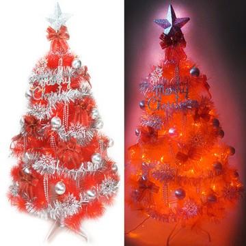 台製4尺（120cm）特級紅色松針葉聖誕樹（銀紅色系配件＋100燈LED燈紅光1串）（附控制器跳雞）