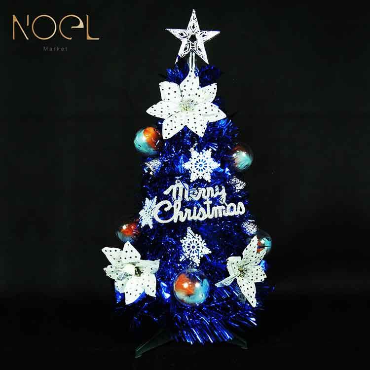 【NOEL諾也家飾】2尺桌上型摺疊聖誕樹－藍色加銀色飾品 - 藍色