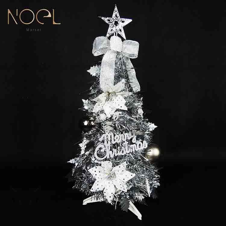 【NOEL諾也家飾】2尺桌上型摺疊聖誕樹－銀色加銀色飾品 - 銀色