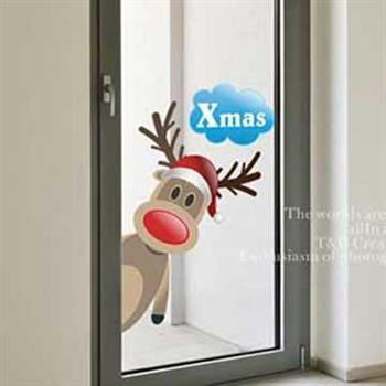 Christine耶誕節慶佈置/壁貼 玻璃貼/MB012 探頭馴鹿（小）