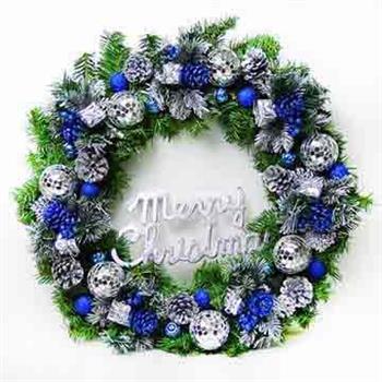 24吋豪華高級聖誕花圈(藍銀色系)(台灣手工組裝出貨)