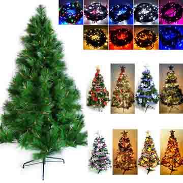 台灣製7呎/ 7尺(210cm)特級綠松針葉聖誕樹(金紫色系飾品組)＋100燈LED燈2串