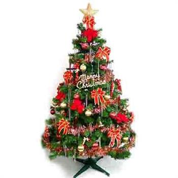 台灣製 8呎/ 8尺(240cm)豪華版裝飾綠聖誕樹 (＋紅金色系配件組)(不含燈)
