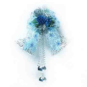 【摩達客】6吋浪漫透明緞帶雙花鐘吊飾－藍銀色