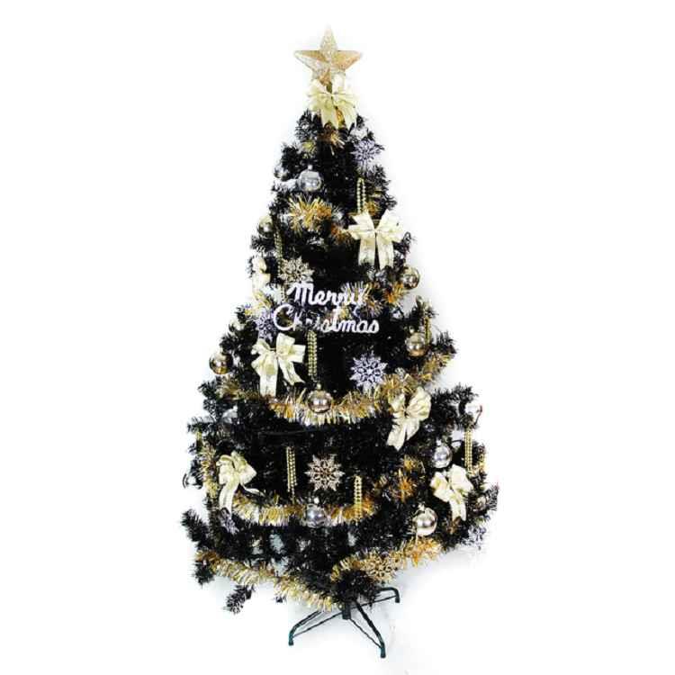 【摩達客】台灣製10呎/10尺(300cm)時尚豪華版黑色聖誕樹(＋金銀色系配件組)(不含燈)