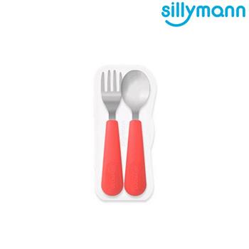 【韓國sillymann】 100%鉑金矽膠不鏽鋼幼童湯匙叉子餐具組（甜椒紅）