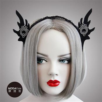 【摩達客】萬聖派對頭飾－哥德風黑色精靈耳蕾絲創意造型髮箍