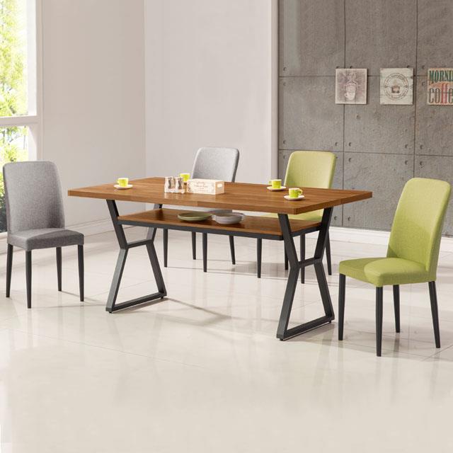 《YoStyle》愛德琳工業風5尺餐桌椅組（一桌四椅） - 二灰二綠椅