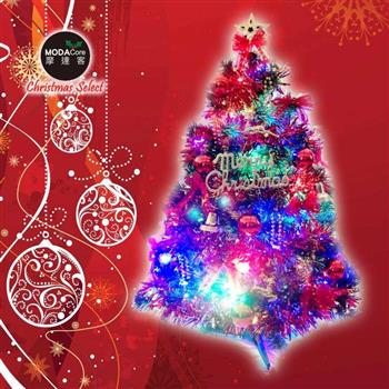 摩達客台灣製3尺/3呎（90cm）豪華型裝飾綠色聖誕樹（紅金色系配件）＋50燈LED燈插電式燈串一串