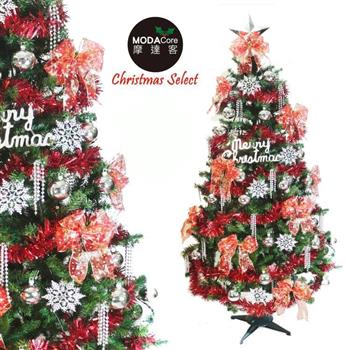 摩達客超級幸福10尺/10呎(300cm)一般型裝飾綠色聖誕樹 (＋銀雪花紅系配件)(不含燈)