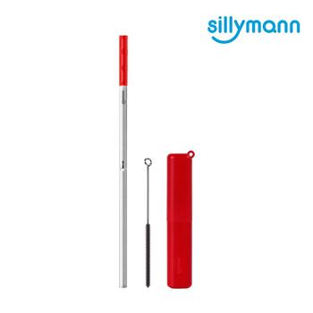 【韓國sillymann】 100%鉑金矽膠攜帶型304不銹鋼吸管套裝（紫紅色）－2組
