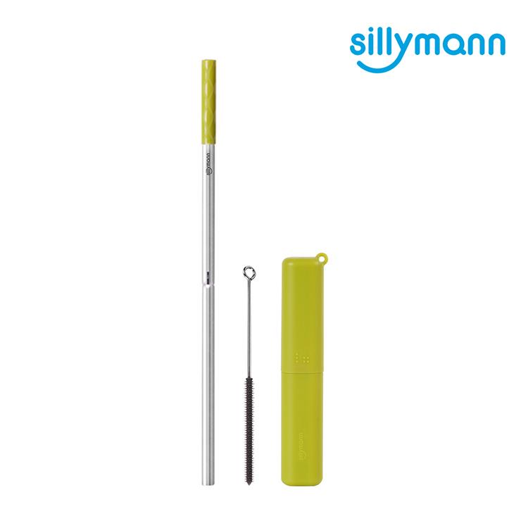 【韓國sillymann】 100%鉑金矽膠攜帶型304不銹鋼吸管套裝（橄欖綠）－2組 - 橄欖綠