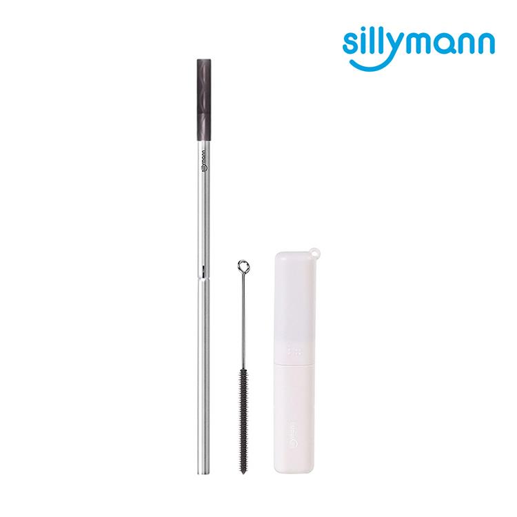 【韓國sillymann】 100%鉑金矽膠攜帶型304不銹鋼吸管套裝（透明黑）－2組 - 透明黑