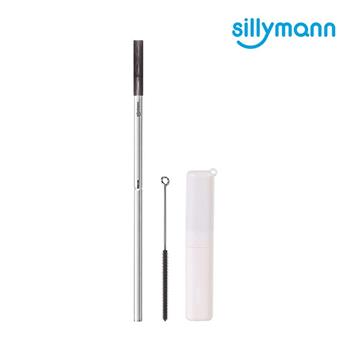 【韓國sillymann】 100%鉑金矽膠攜帶型304不銹鋼吸管套裝（透明黑）－2組