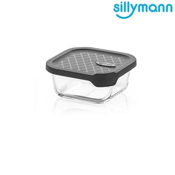 【韓國sillymann】 100%鉑金矽膠微波烤箱輕量玻璃保鮮盒（正方型500ml）灰色