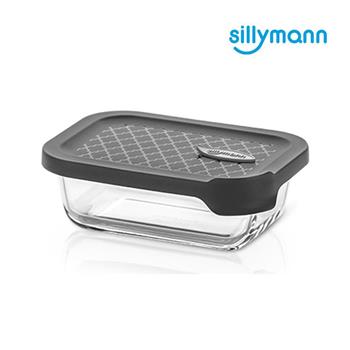 【韓國sillymann】 100%鉑金矽膠微波烤箱輕量玻璃保鮮盒（長方型380ml）（灰色）