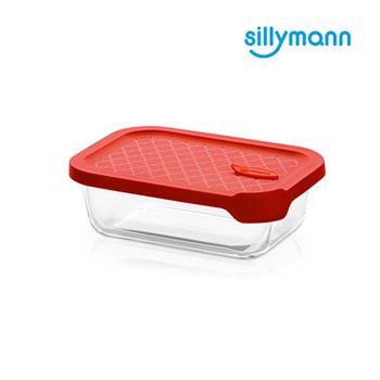 【韓國sillymann】 100%鉑金矽膠微波烤箱輕量玻璃保鮮盒（長方型630ml）紅色