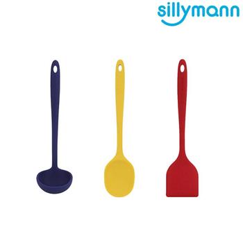 【韓國sillymann】 一體成型三件組（100%鉑金矽膠紅煎鏟＋黃拌炒勺＋藍湯勺）
