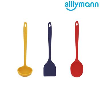 【韓國sillymann】 一體成型三件組（100%鉑金矽膠藍煎鏟＋紅拌炒勺＋黃湯勺）
