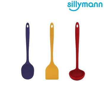 【韓國sillymann】 一體成型三件組（100%鉑金矽膠黃煎鏟＋藍拌炒勺＋紅湯勺）