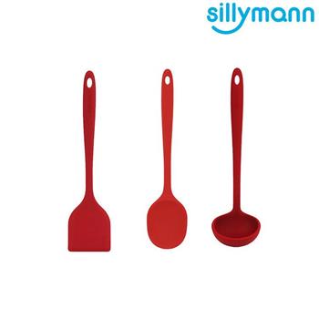【韓國sillymann】 一體成型三件組（100%鉑金矽膠紅煎鏟＋紅拌炒勺＋紅湯勺）