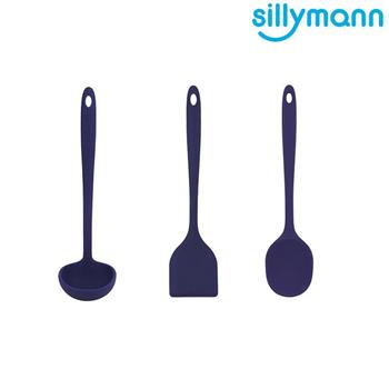 【韓國sillymann】 一體成型三件組（100%鉑金矽膠藍煎鏟＋藍拌炒勺＋藍湯勺）
