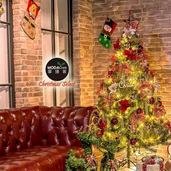 摩達客耶誕－5尺－150cm高規豪華版綠聖誕樹（絕美聖誕花蝴蝶結系配件）100燈LED燈暖白光1串