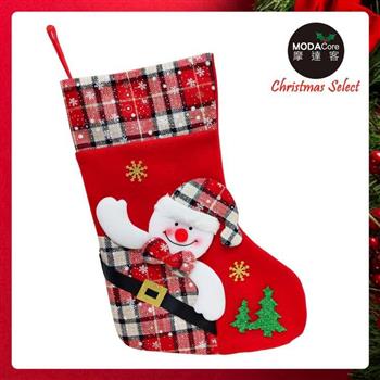 摩達客耶誕－17吋可愛蘇格蘭紅格紋造型聖誕襪（雪人款）