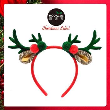 摩達客耶誕派對－雙小鹿角雙色球耳朵髮箍－綠色系