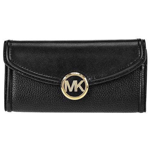 MICHAEL KORS 大LOGO皮革翻蓋長夾－黑