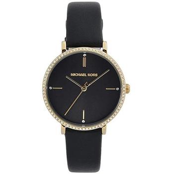 MICHAEL KORS 時尚晶鑽皮革腕錶－黑