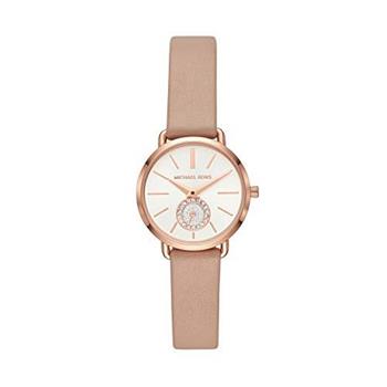 MICHAEL KORS 時尚晶鑽皮革腕錶－粉膚色